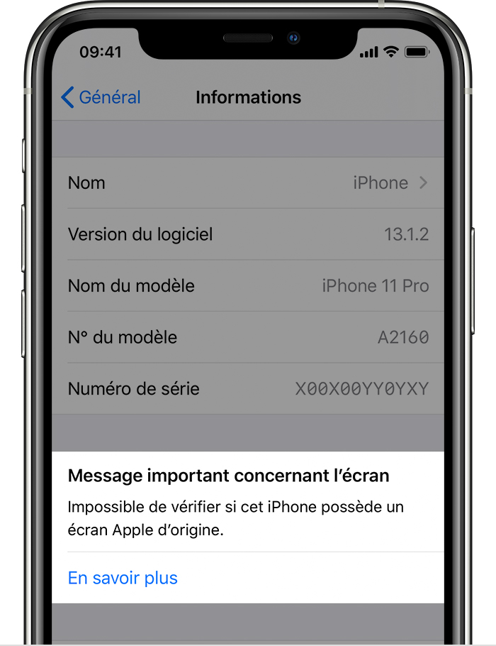 iPhone 11 message erreur écran non conforme