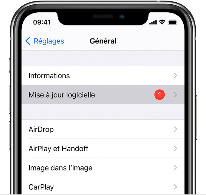 mise à jour ios iphone